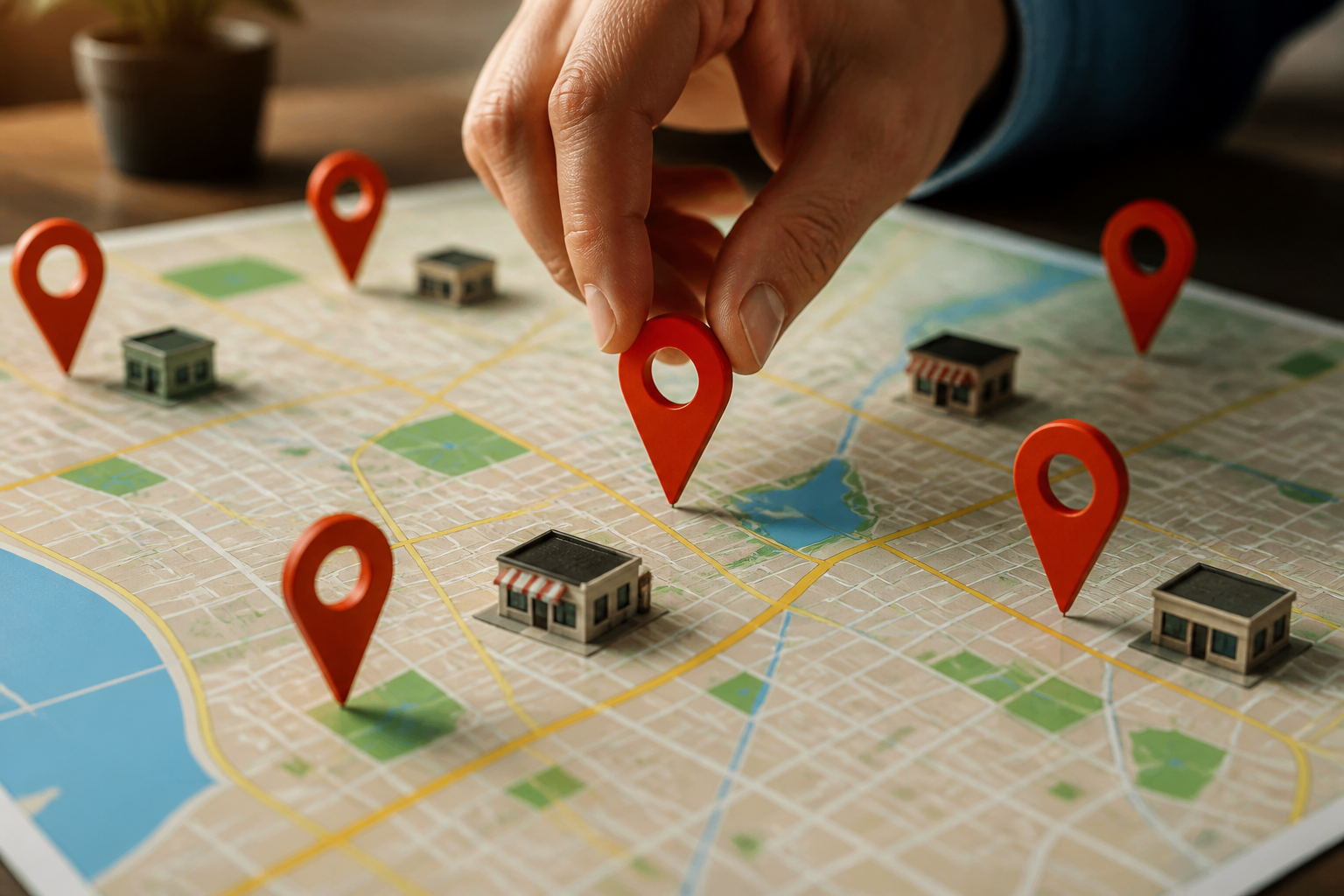 otimização pesquisa local — Mapa detalhado com várias marcações de negócios locais